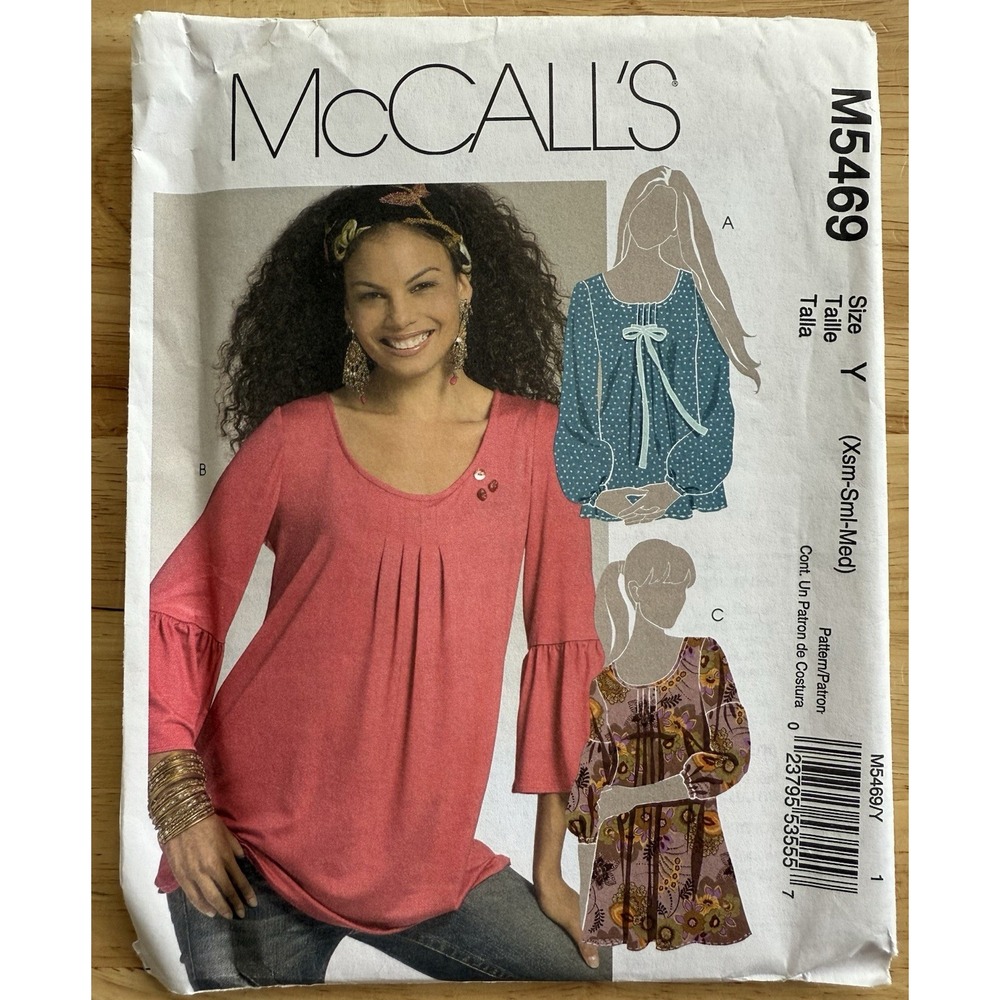 McCall's 5469 Tunics w/ Pleated Front Variations Misses' XS-M‎ (4-14) Pattern UC
